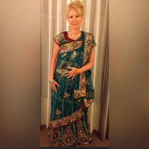 Beautiful emerald green saree.